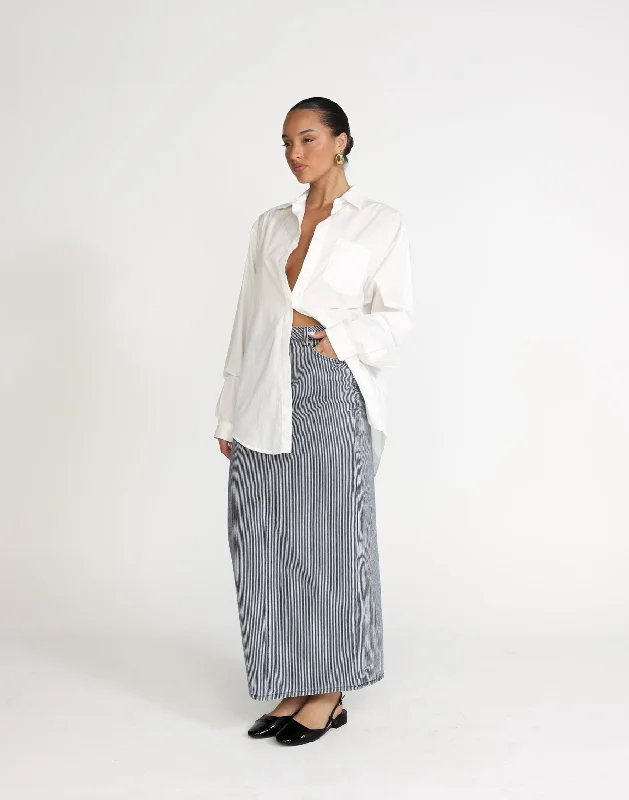 Tyler Denim Maxi Skirt (Navy Pinstripe)