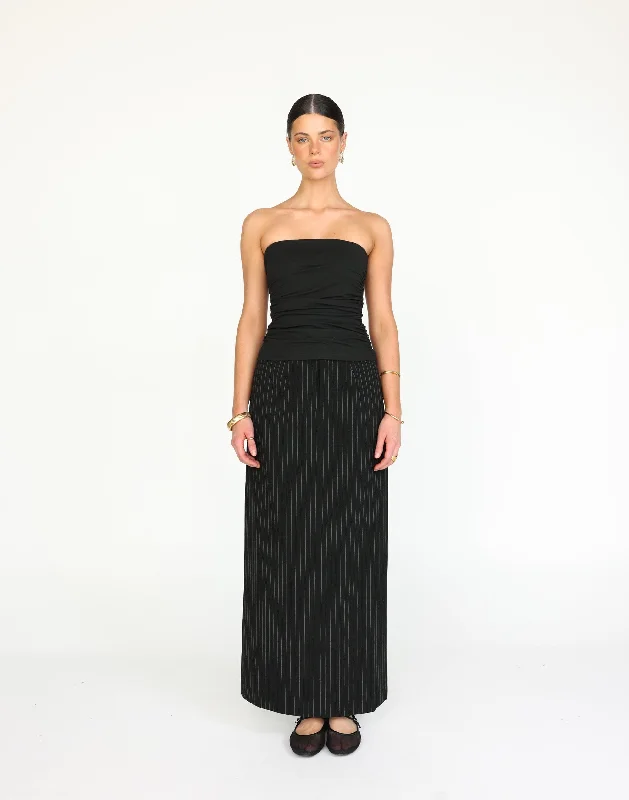 Kenza Maxi Skirt (Black Pinstripe)