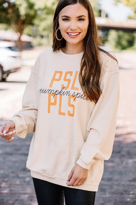 PSL Please Sand Brown Corded Graphic Sweatshirt