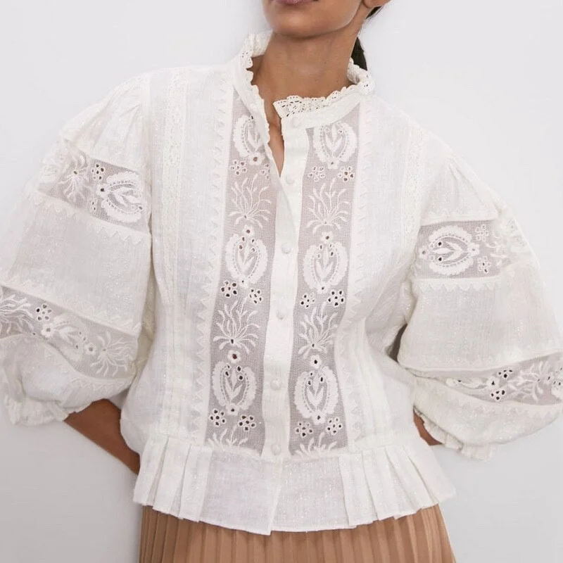 Amy Fashion - Stylish Women Blouse Embroidery Shirt