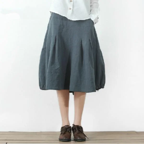 Women Blue Linen Casual Skirts Retro Summer Cotton Skirts