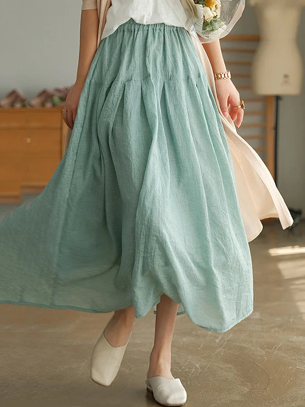 Elegant Ramie Cotton Solid Color Loose Skirt