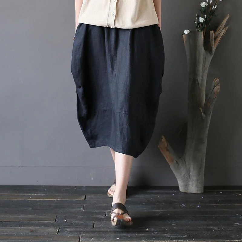 fall black linen casual skirts oversize stylish patchwork women mid skirts