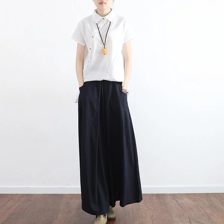 New Fashion Black Linen Skirts Baggy Loose Asymmetric Women Maxi Skirts