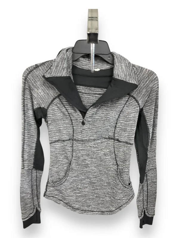 Athletic Top Long Sleeve Collar By Lululemon In Black & Grey, Size: Xs