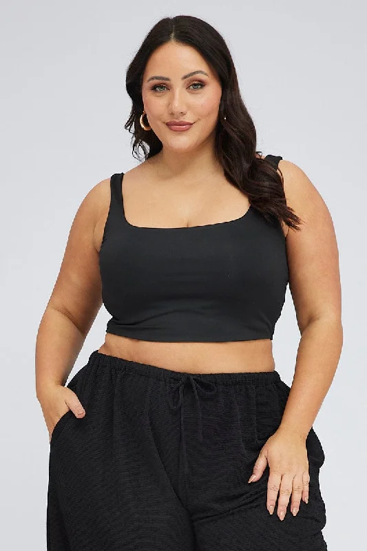 Black Crop Tank Top Square Neck