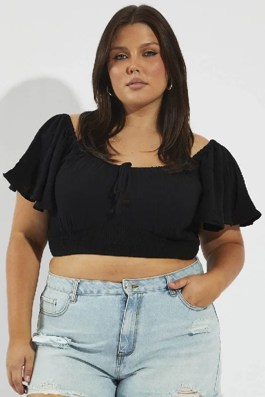 Black Crop Top Short Sleeve Cut Out