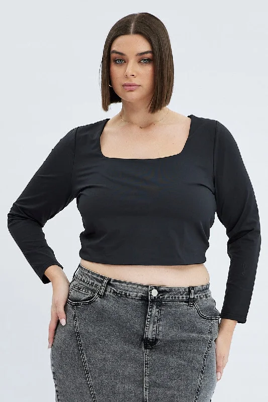 Black Top Long Sleeve Square Neck