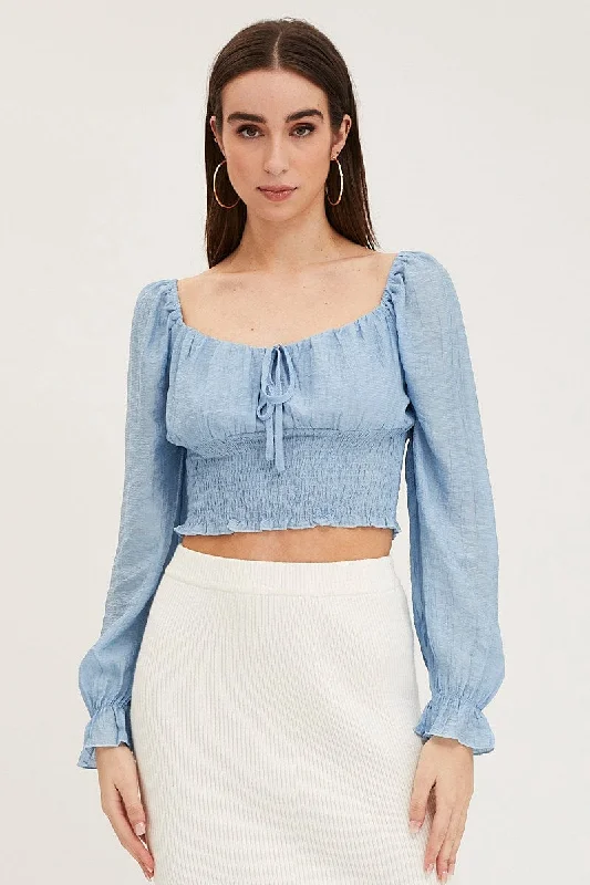 Blue Crop Top Long Sleeve