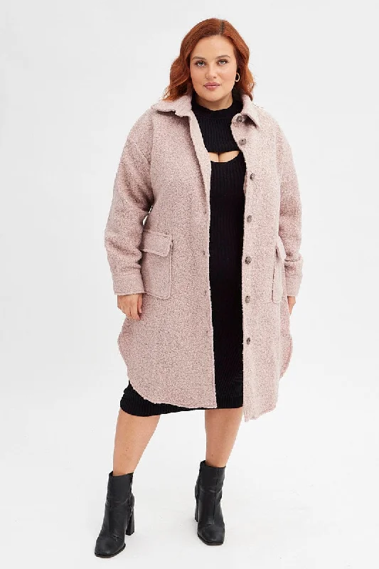 Camel Boucle Shacket Coat Longline