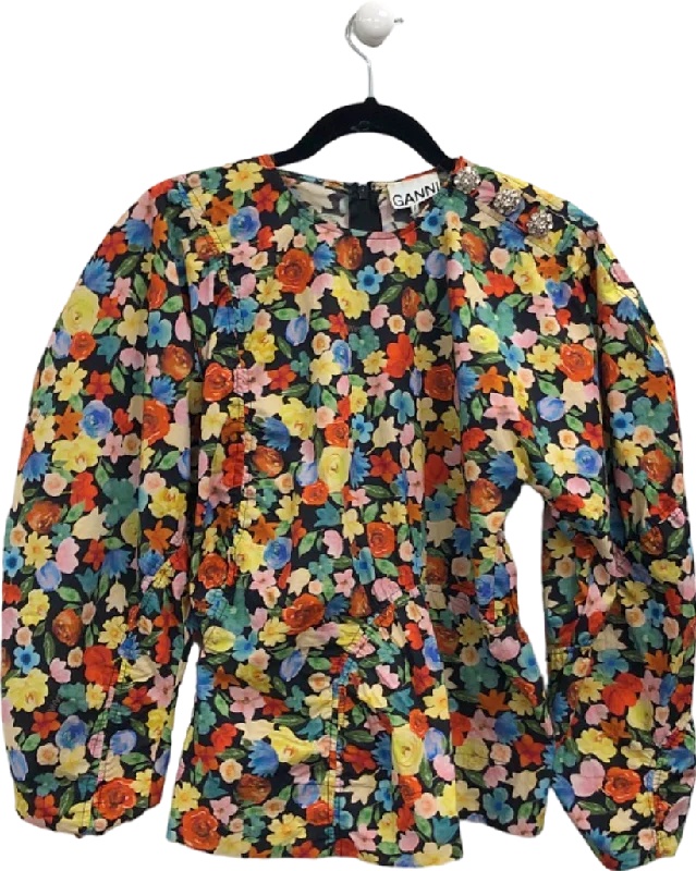 GANNI Multicolour Floral Long Sleeve Top UK 8