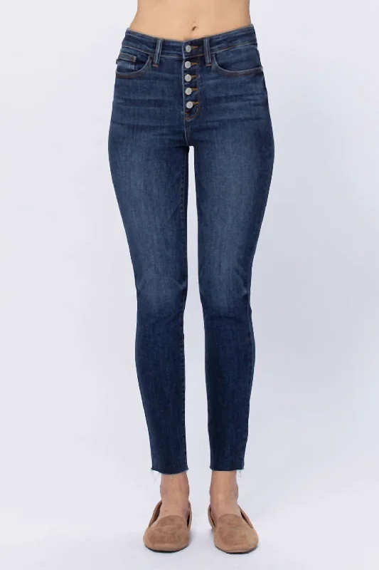 High Rise Button Fly Jeans In Dark Wash