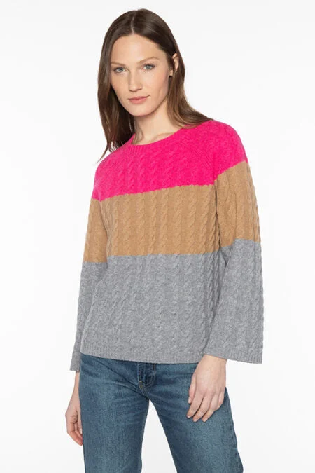 Kinross Cashmere Cable Raglan Crew