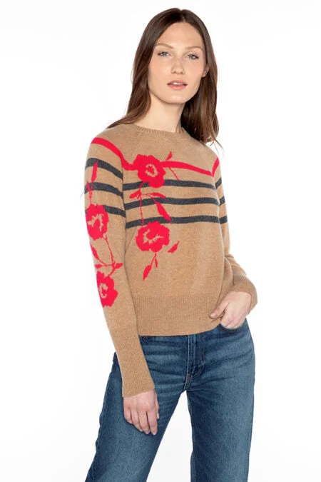 Kinross Cashmere Floral Striped Crew