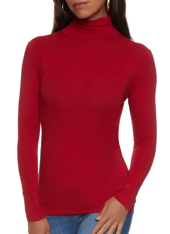 Solid Long Sleeve Turtleneck Top