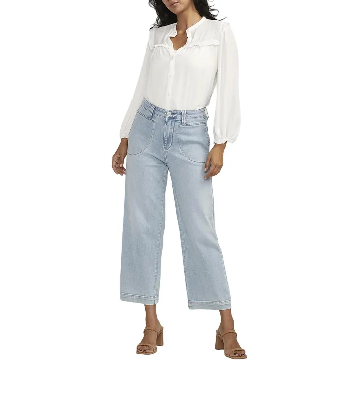 Sophia Wide Leg Crop Jeans In Surf Spray Blue