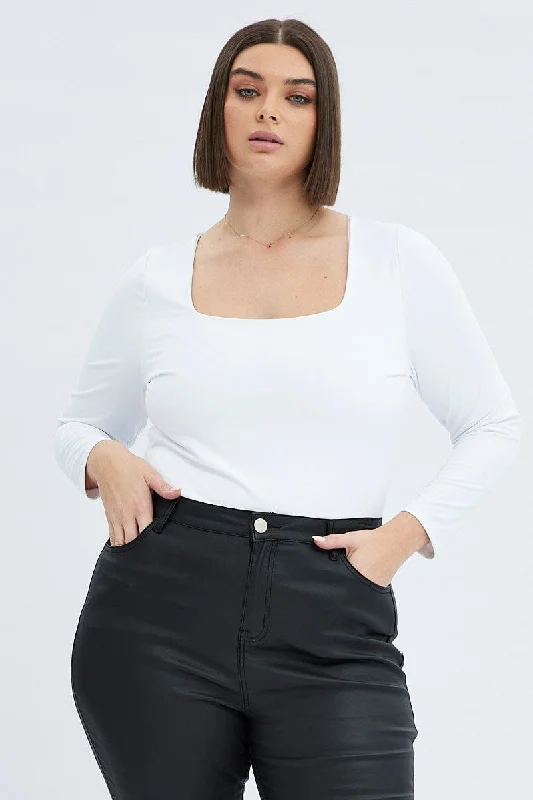 White Top Long Sleeve Square Neck