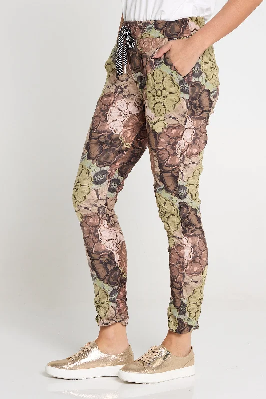 Alina Pants - Brown/Green Floral