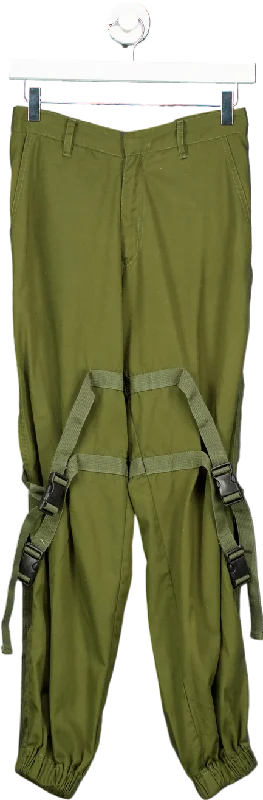 Motel Olive Green Strapped Cargo Trousers UK XS