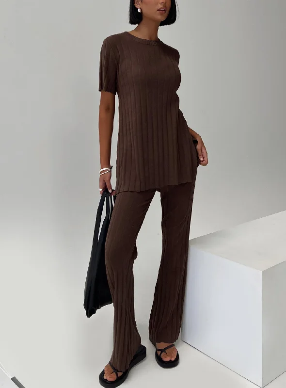 Palomia Ribbed Pants Chocolate