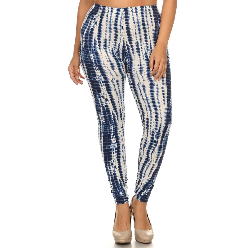 Plus Size Tie Dye Print, Full Length Leggings In A Slim Fitting Style With A Banded High Waist