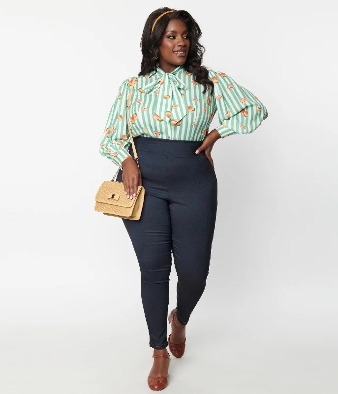 Unique Vintage Plus Size Denim Bengaline & Peach Rizzo Cigarette Pants