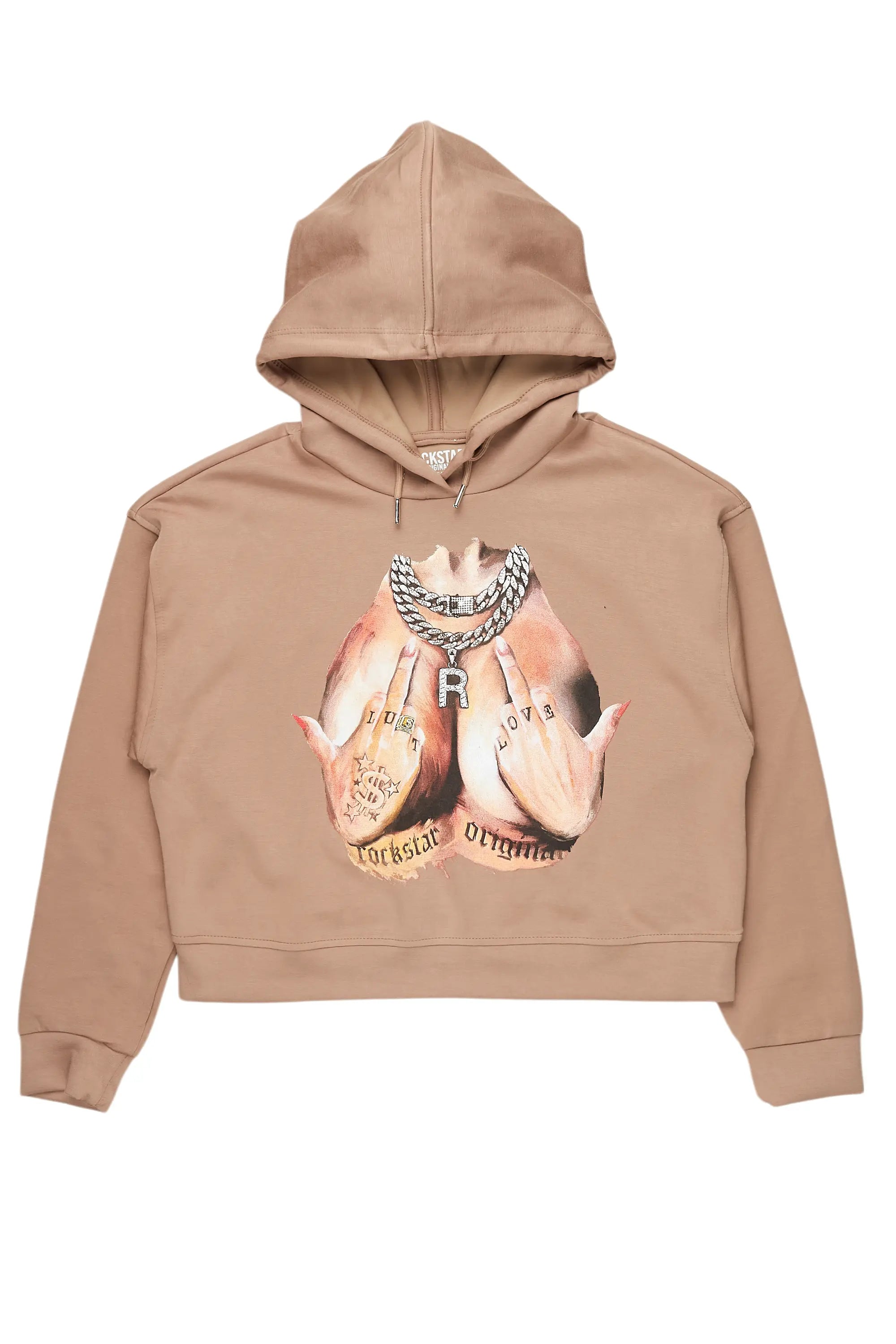 Deana Taupe Crop Hoodie