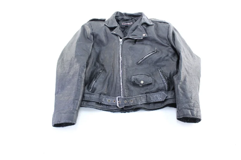 Wilson's Black Leather Biker Zip Up Jacket