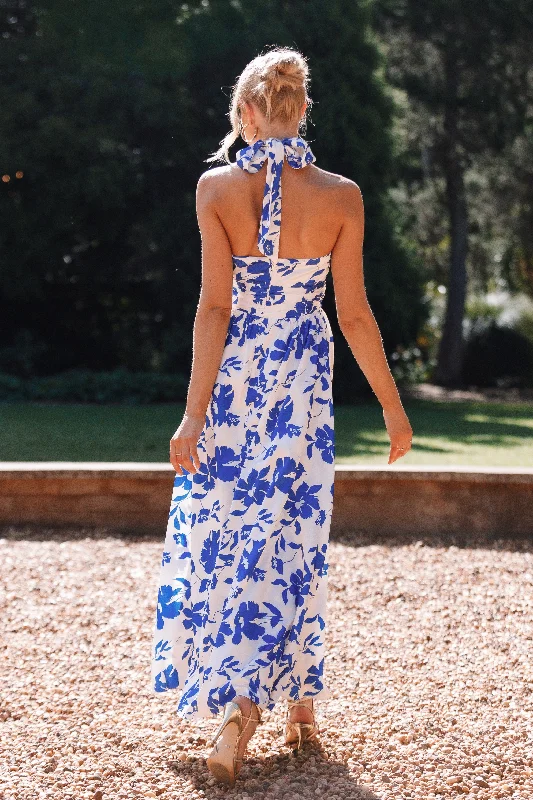 Allora Halter Dress - Blue Floral