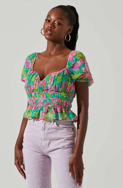 Leigh Floral Pleated Puff Sleeve Top