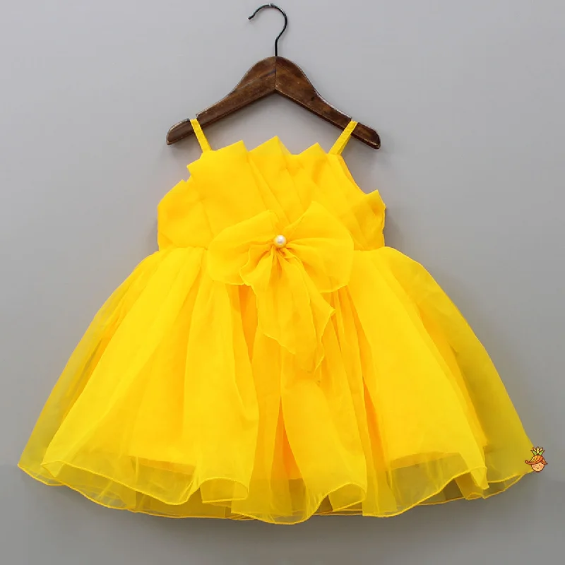 Spaghetti Straps Sleeveless Organza Yellow Dress