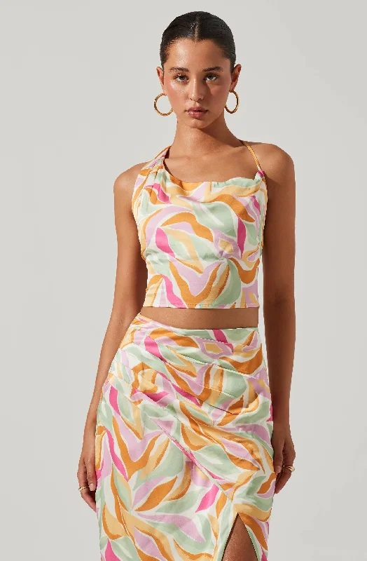 Triana Abstract Print Halter Crop Top