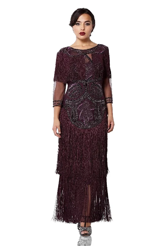 1920s Inspired Evening Maxi Dress in Plum