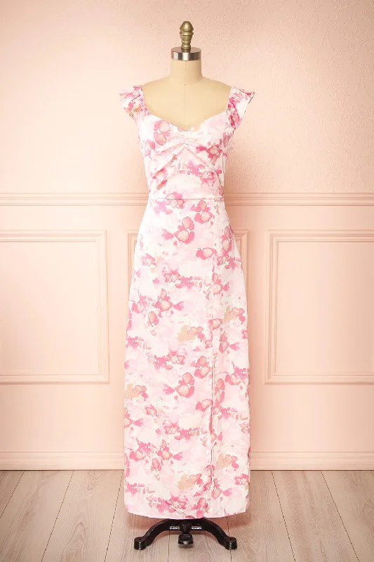 Bessie | Pink Patterned Maxi Dress