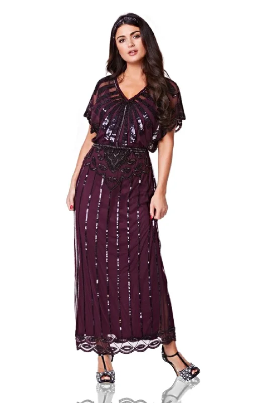 Gatsby Style Maxi Dress in Plum