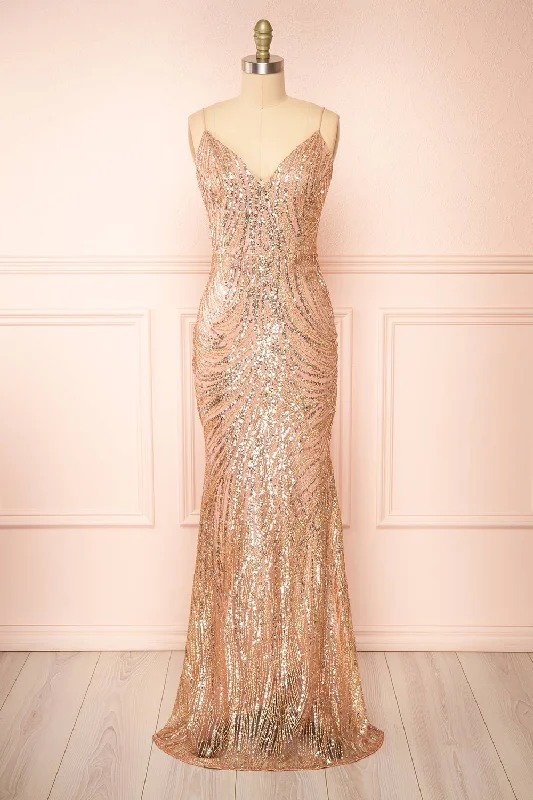 Isolina Rosegold | Sparkly Sequin Maxi Dress