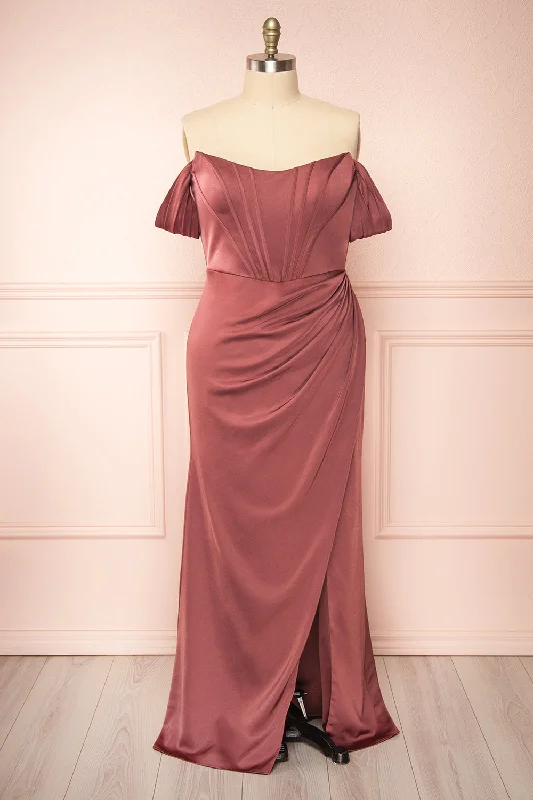 Namie Mauve | Corset Maxi Dress w/ Removable Straps