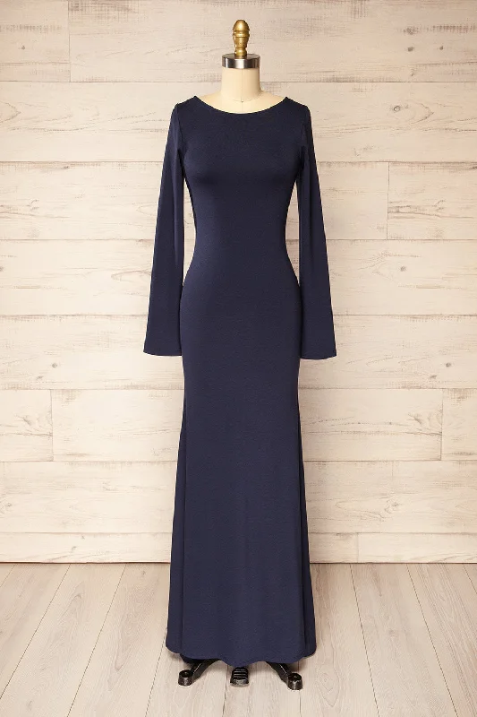 Sophya Navy | Long Sleeved Mermaid Maxi Dress