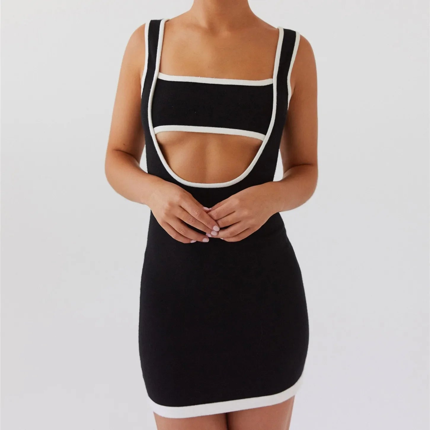 Summer Club Night Out Women Fashion Sleeveless Hollow Out Mini Bodycon Cut Out Dress