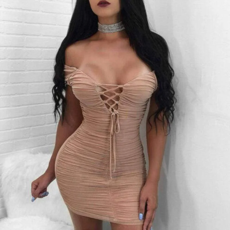 FashionSierra - Women Ladies Bandage Bodycon Short Mini Dress Off Shoulder Evening Party Clubwear Summer Dress Sundress