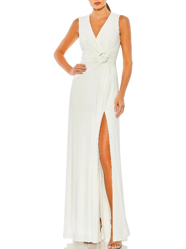 Womens Faux Wrap Long Evening Dress