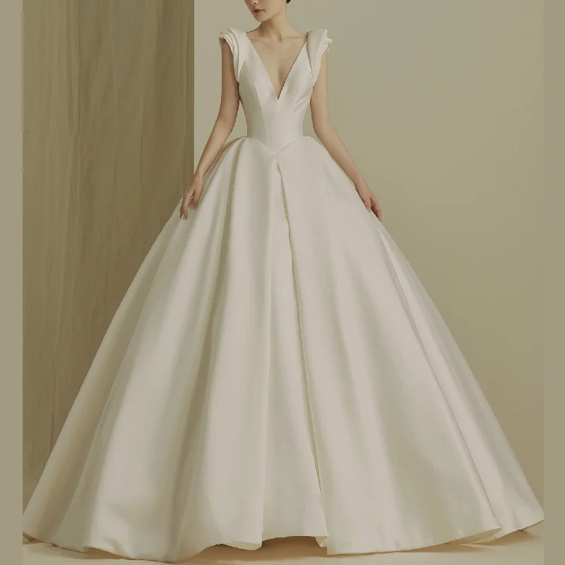 A-line Wedding Dresses with Double Deep V-neck for Brides