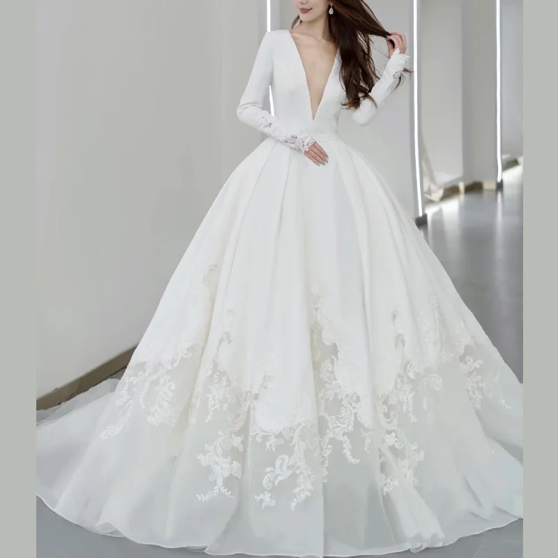 Chic Long Sleeve Satin Wedding Dresses For The Modern Bride