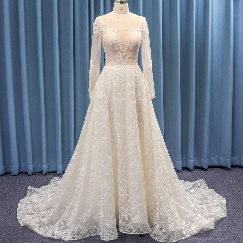 Elegant A-line Bridal Gowns Wedding Dresses with Long Sleeve