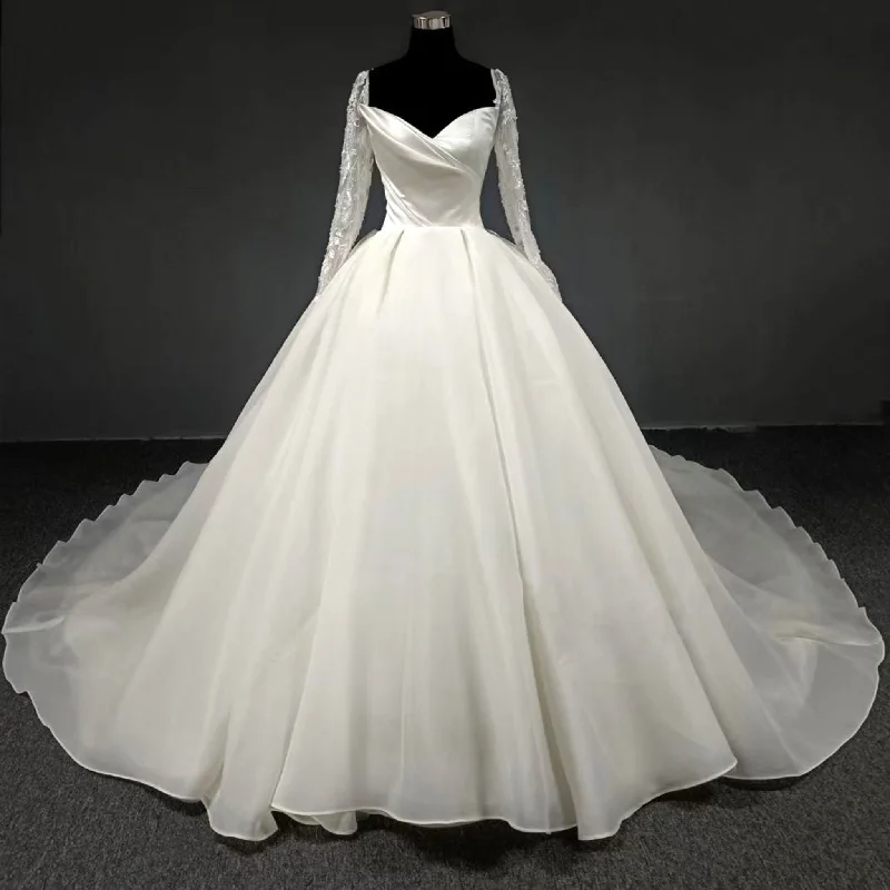 Organza Long Sleeve BallGown Bridal Queen-anne Wedding Dress