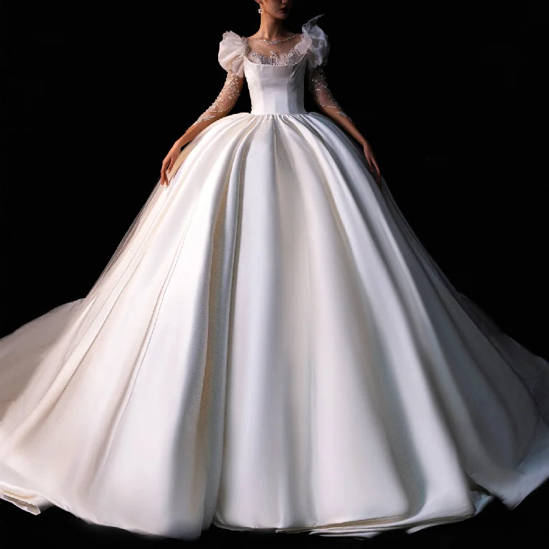 Puffy Lantern 3/4 Sleeve Ballgown Bridal Wedding Dresses