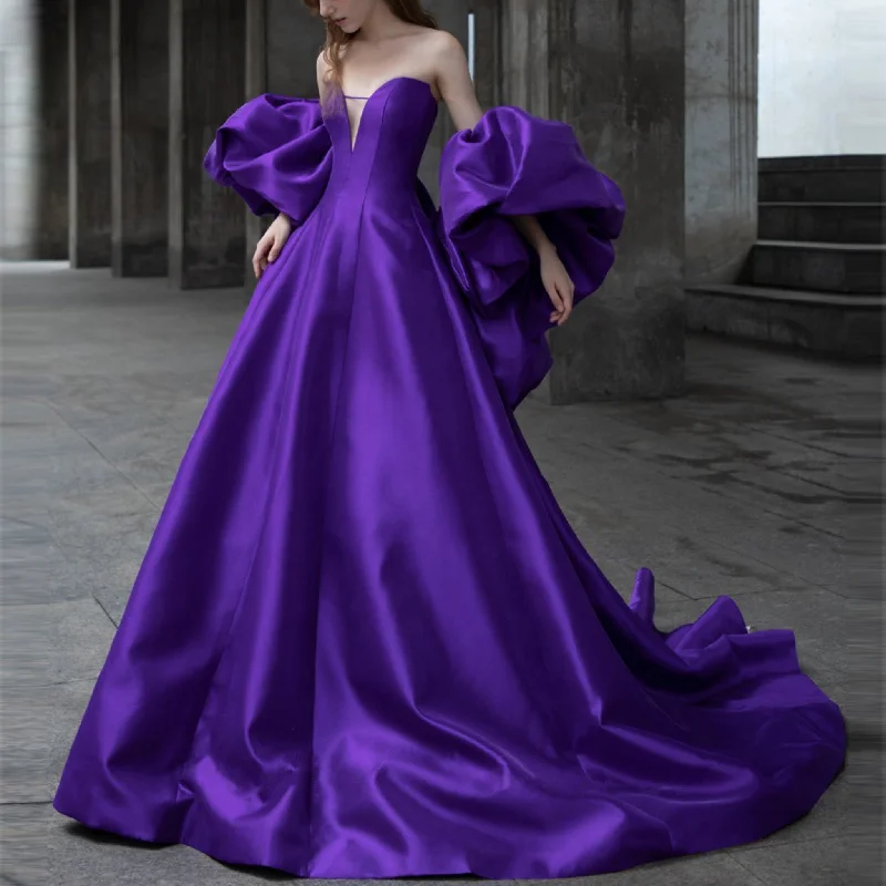 Purple Wedding Dress For Modern Romantic Bride Puffy Sleeve