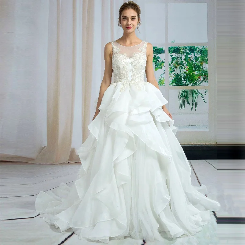 Sheer Sweetheart Neck Ruffle Organza A-line Bridal Wedding Dresses