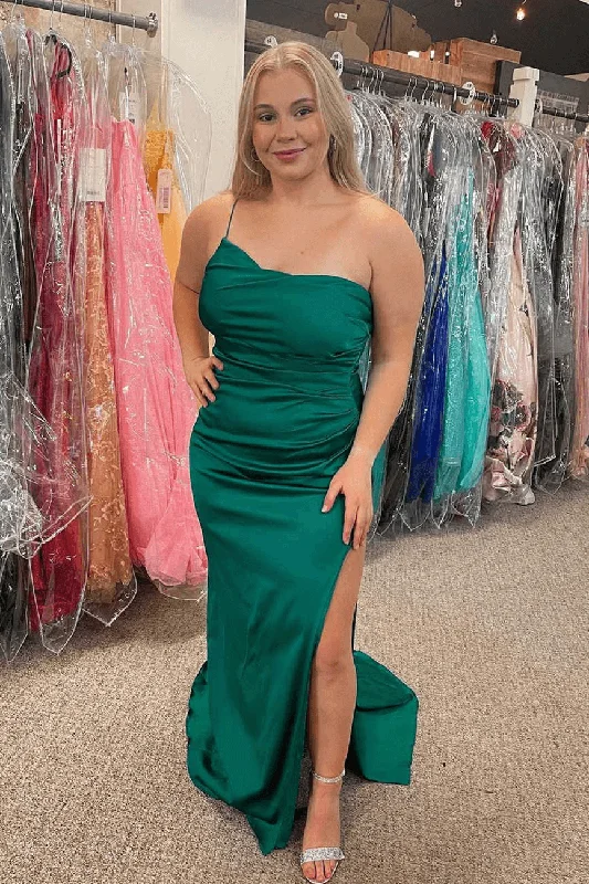 Simple Satin Long Prom Dresses Mermaid One Shoulder Summer Wedding Guest Dress