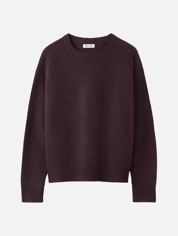 Boyfriend O-Neck Cashmere Sweater in Mulberry